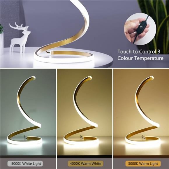 Spiral LED Table Lamp,Modern 3Colors Dimmable Desk Lamp with Minimalist Lighting - Picture 4 of 5